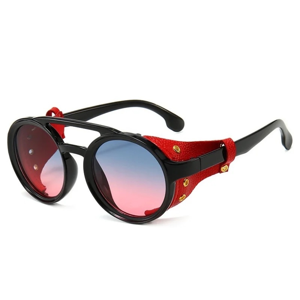 Ombre lens sheer festival red black faux leather steampunk punk sunglasses